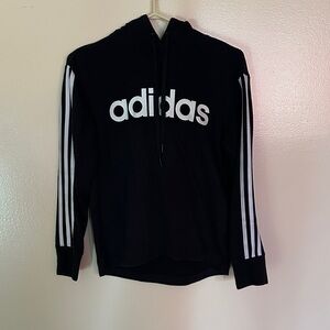 Adidas Men's Black Hoodie with White Stripes